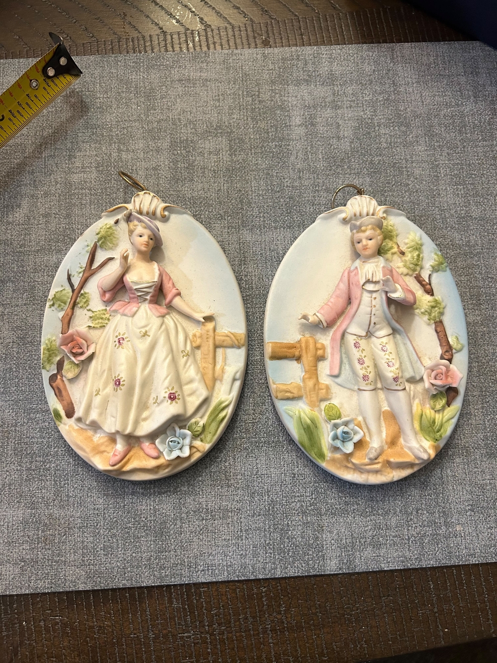 vintage 3D ceramic wall plaques, likely made by Lipper & Mann